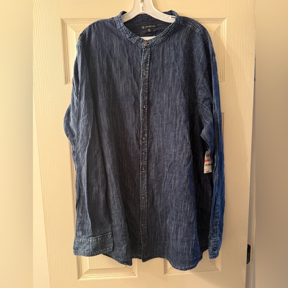 INC International Concepts Men's 3XL Denim Pinstripe Button Up Long-Sleeve Shirt